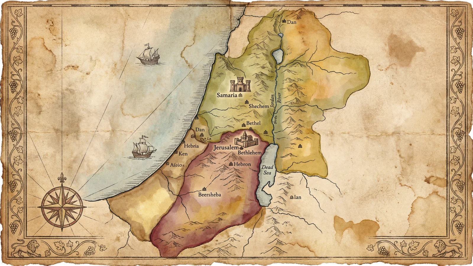Mapa: Los reinos divididos de Israel y Judá