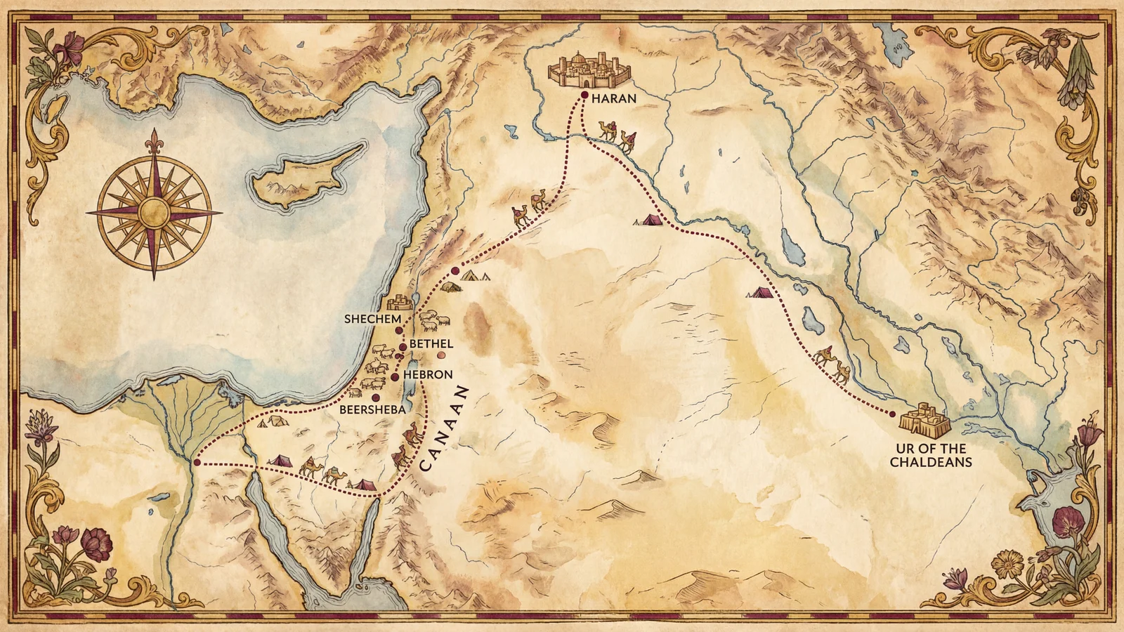 Mapa: El viaje de Abraham: de Ur a Canaán
