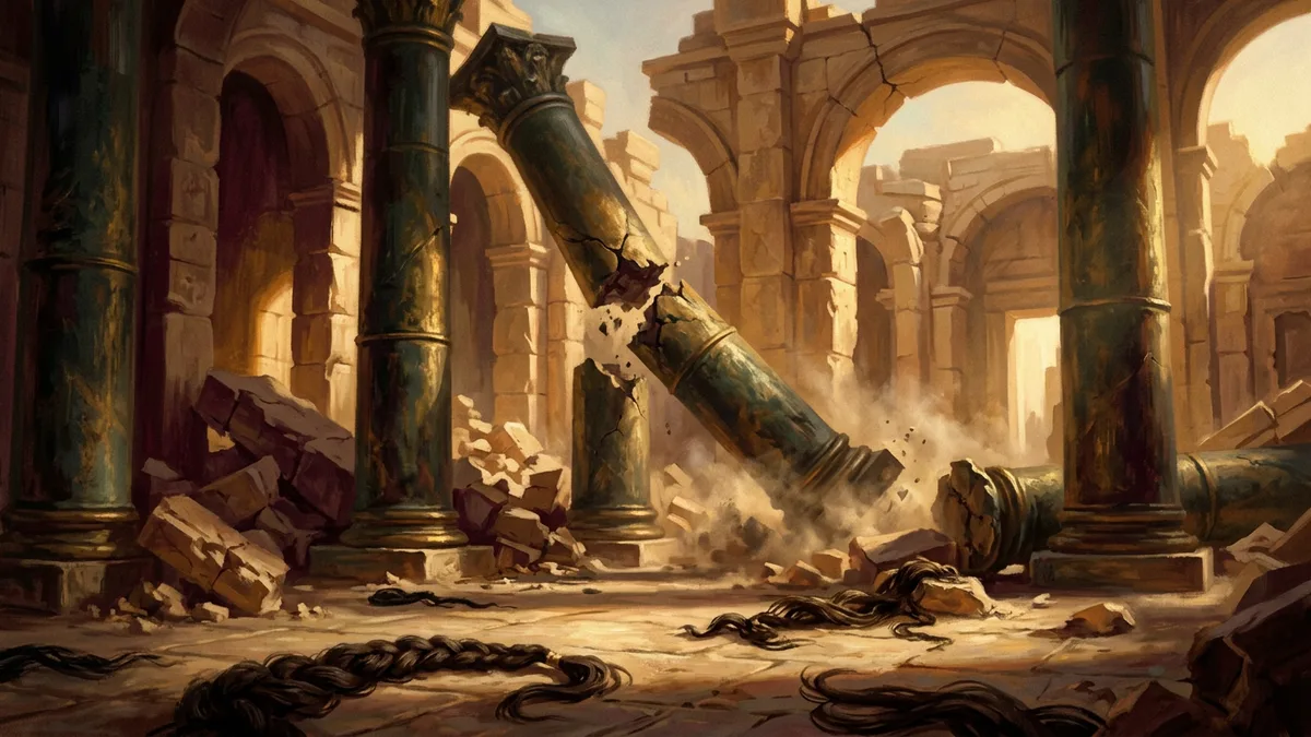 Escena editorial evocando a Sansón